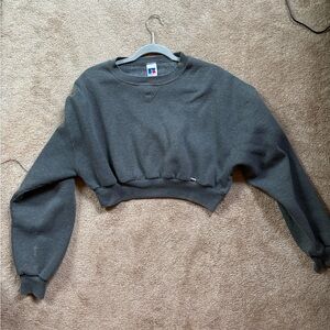 Grey cropped vintage-style crew neck